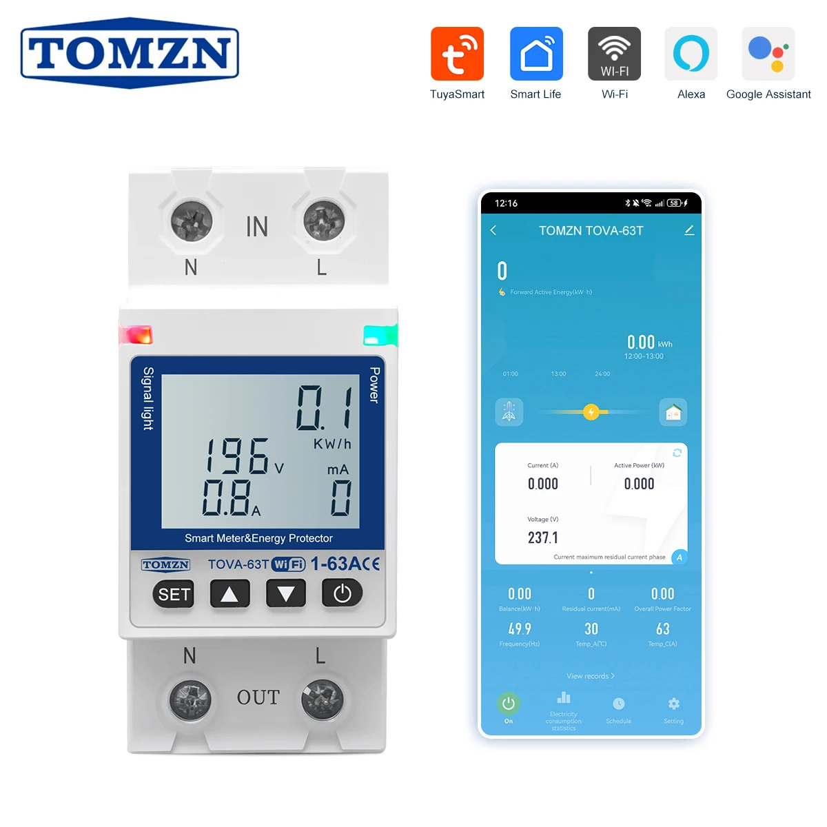 TOMZN TOVA-63T 63A Smart WiFi Circuit Breaker with Energy Monitoring, Voltage Protection & Tuya Smart Life App – Bangladesh image 2