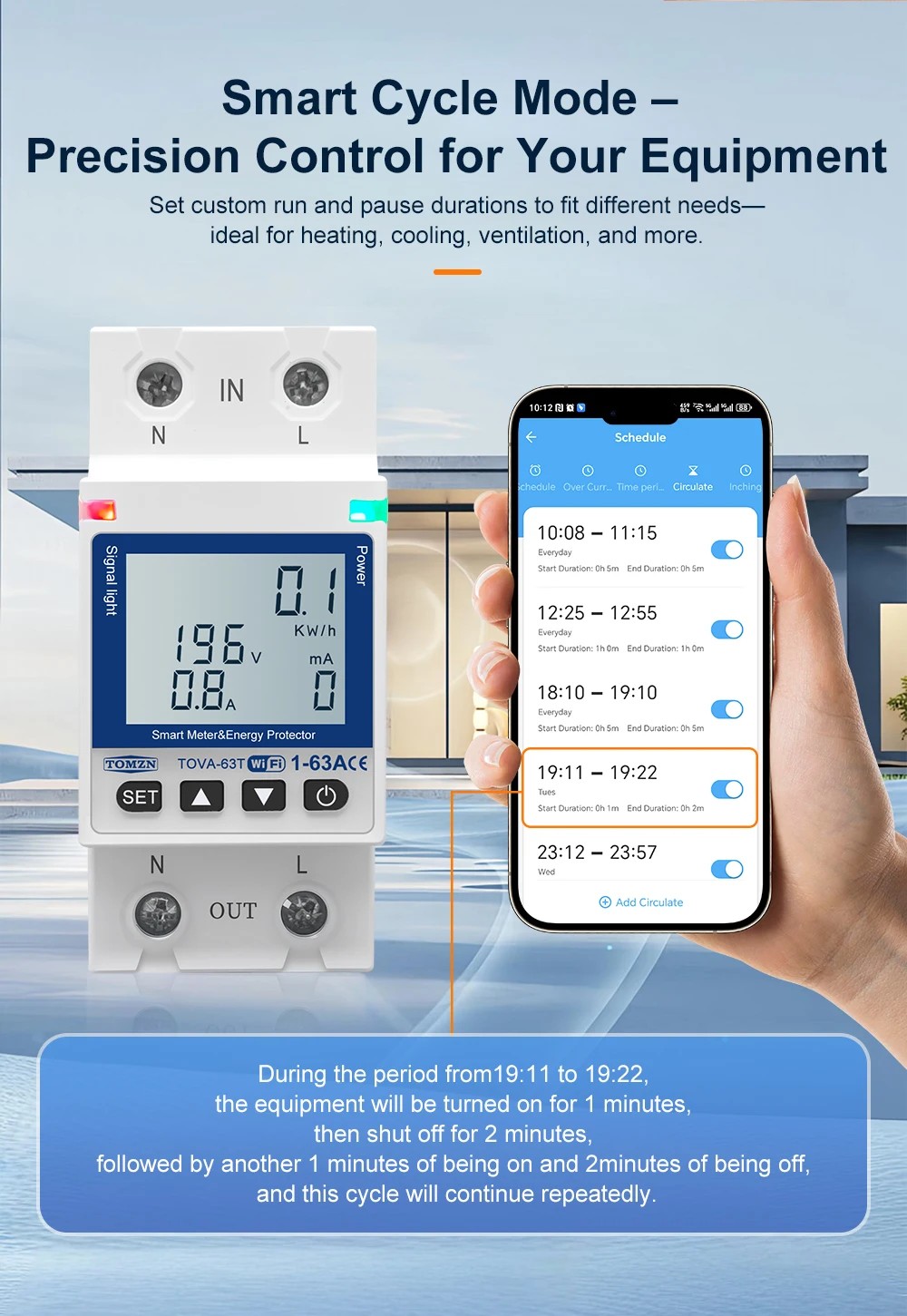 TOMZN TOVA-63T 63A Smart WiFi Circuit Breaker with Energy Monitoring, Voltage Protection & Tuya Smart Life App – Bangladesh image 4