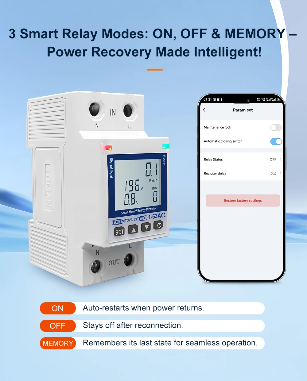 TOMZN TOVA-63T 63A Smart WiFi Circuit Breaker with Energy Monitoring, Voltage Protection & Tuya Smart Life App – Bangladesh image 5